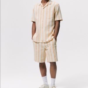 Zara Striped Structured Bermuda Shorts And Shirt Set Size L (E)